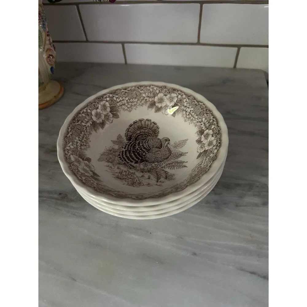 4 Queen’s Myott Thanksgiving Turkey cereal / soup bowls Myott factory Archive